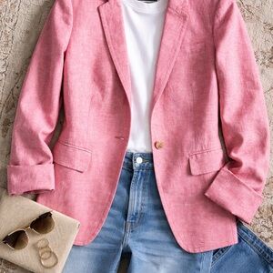 J. Crew Red Heather Linen Lined Regent Blazer Women’s 12 Tall